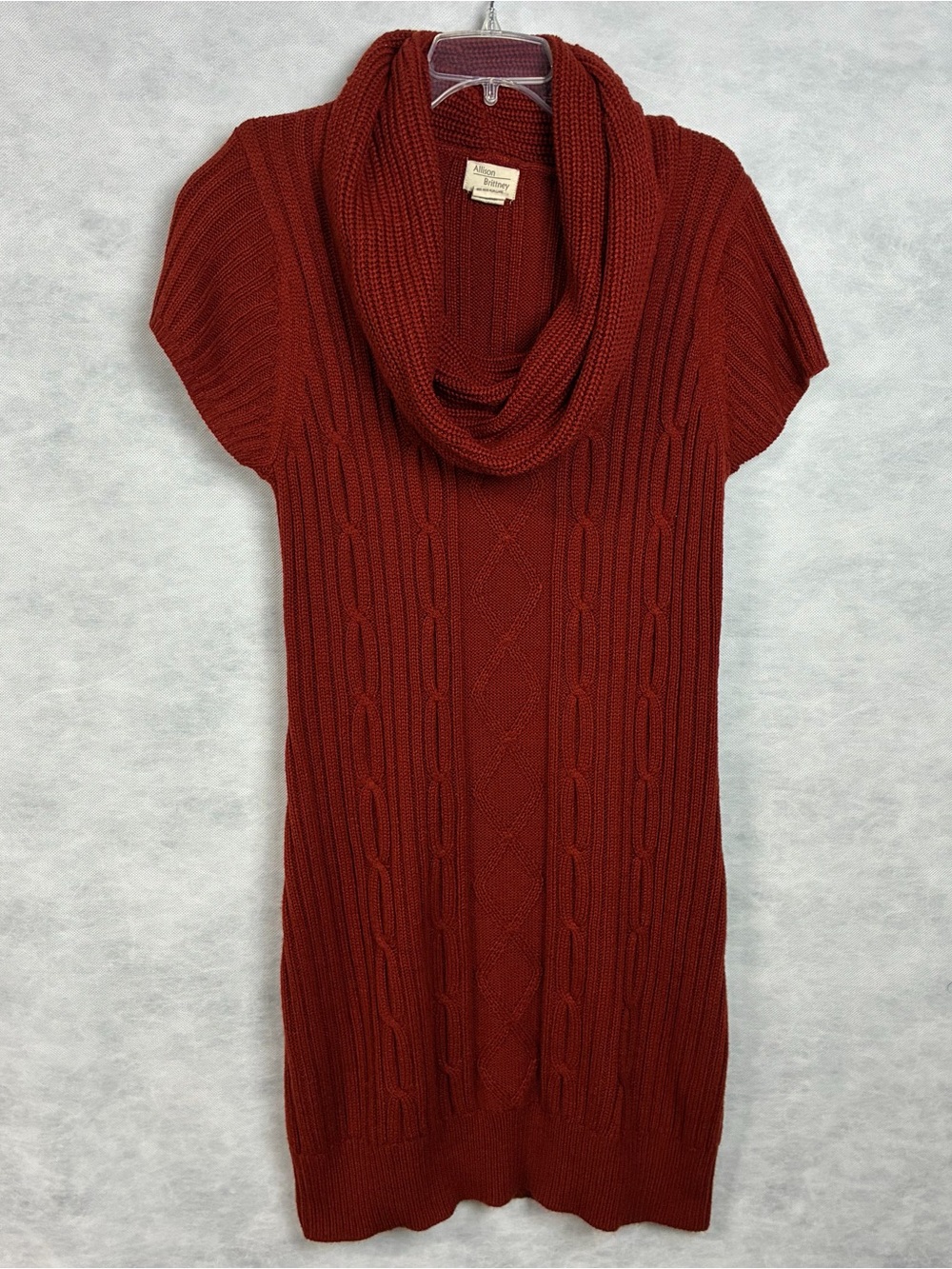 Vintage Y2K Allison Brittney Plus 2X Cable Knit Cowl Neck Sweater Dress Rust Red
